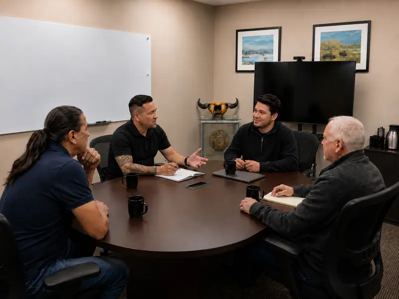 Arrow staff meeting with community partners in the Edmonton boardroom