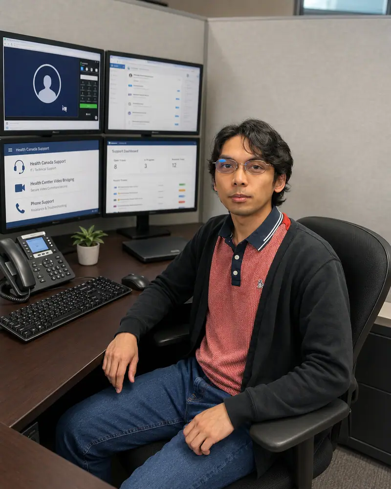 Desktop support technician at his workstation
